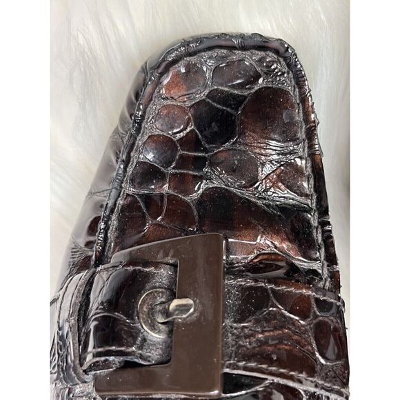 Stuart Weitzman Loafer Womens 5.5 Buckle Croc Embossed Patent Leather Brown - Picture 5 of 9